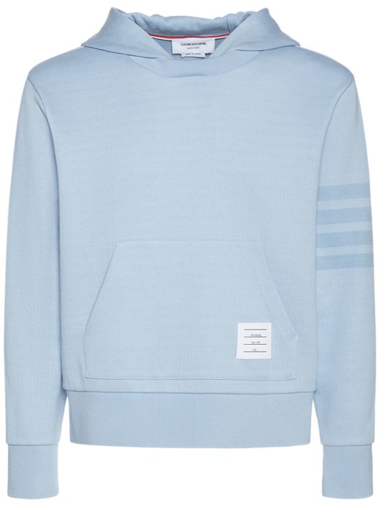 Thom Browne: Cotton hooded sweatshirt - Light Blue - men_0 | Luisa Via Roma