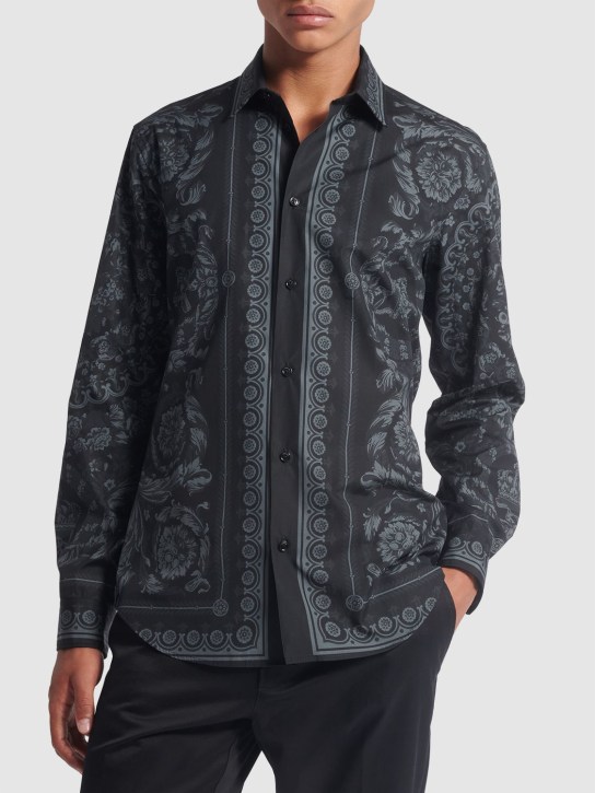 Versace: Barocco printed cotton poplin shirt - Black - men_1 | Luisa Via Roma