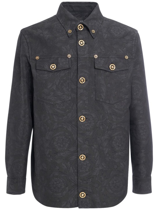Versace: Barocco-Überhemd aus Jacquard-Baumwolle - Anthrazit - men_0 | Luisa Via Roma