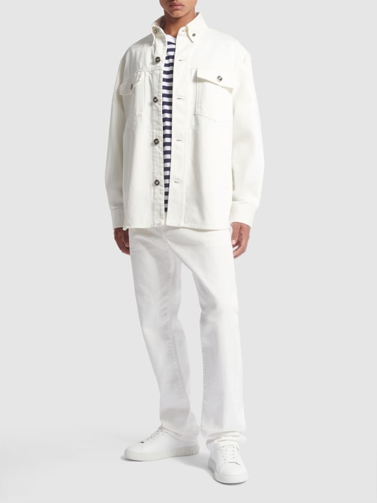 Versace: Camisa de denim de algodón - Blanco - men_1 | Luisa Via Roma