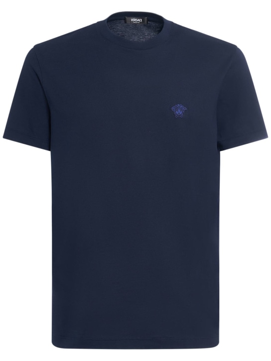 Versace: T-shirt en jersey de coton Medusa - Bleu Marine - men_0 | Luisa Via Roma