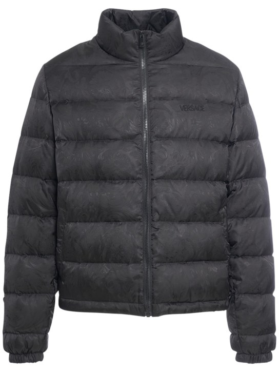 Versace: Barocco jacquard nylon down jacket - Black - men_0 | Luisa Via Roma