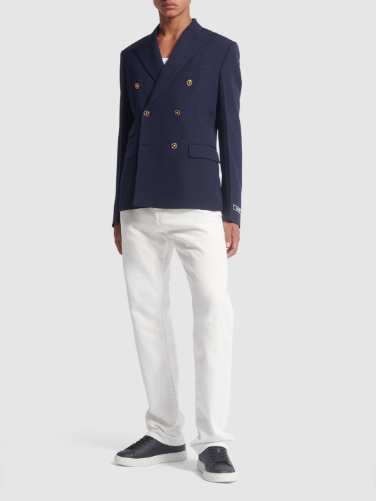 Versace: Grain de poudre wool blazer - Navy - men_1 | Luisa Via Roma