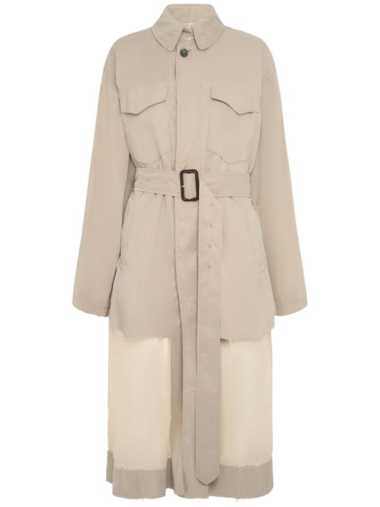 Maison Margiela: Trench-coat long en gabardine avec ceinture - Beige - women_0 | Luisa Via Roma