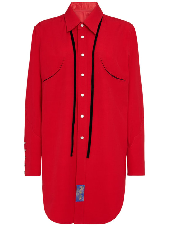 Maison Margiela: Wool gabardine shirt w/ laces - Red - women_0 | Luisa Via Roma