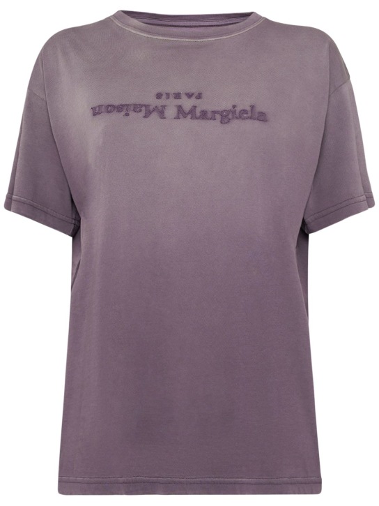 Maison Margiela: Logo棉质平纹针织T恤 - women_0 | Luisa Via Roma