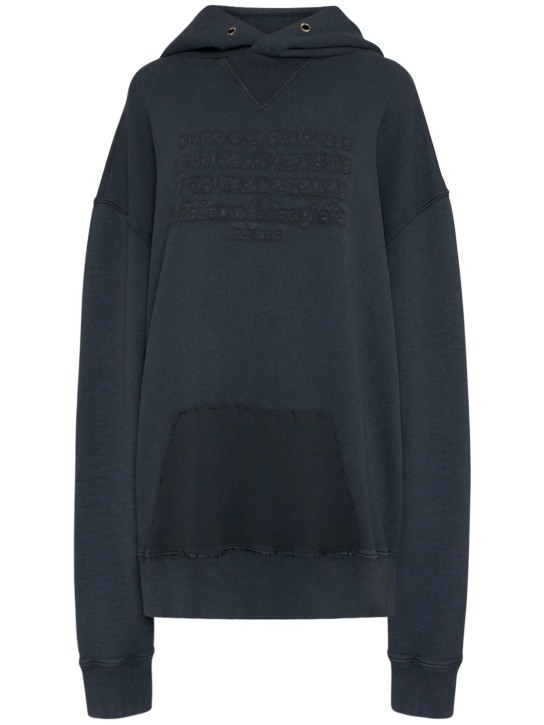 Maison Margiela: Cotton fleece jersey logo hoodie - Petrol - women_0 | Luisa Via Roma