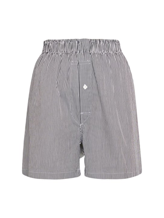 Maison Margiela: 条纹混棉平纹针织平角短裤 - 白色/灰色 - women_0 | Luisa Via Roma