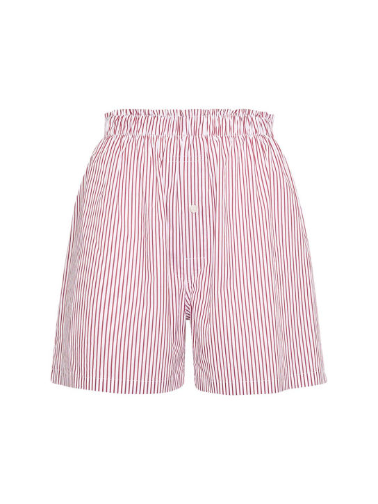 Maison Margiela: 条纹混棉平纹针织平角短裤 - 白色/红色 - women_0 | Luisa Via Roma