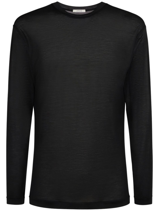 Lemaire: Soft silk long sleeve t-shirt - Black - men_0 | Luisa Via Roma