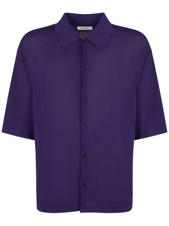 Lemaire: 棉质针织短袖POLO衫 - 紫色 - men_0 | Luisa Via Roma