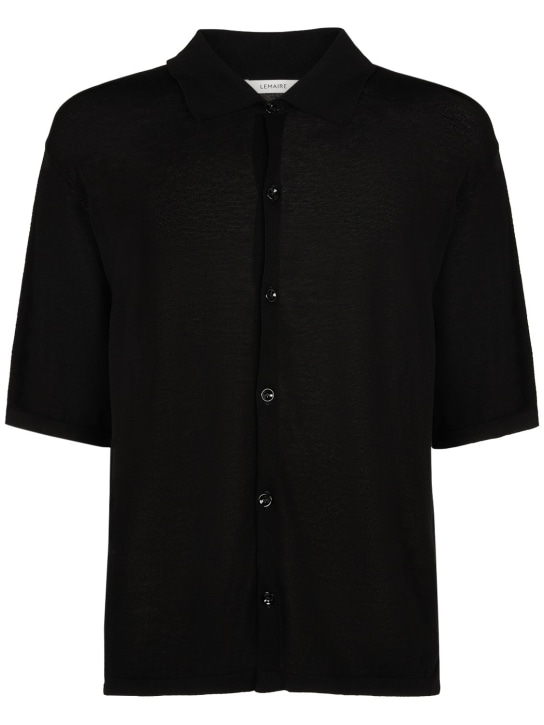 Lemaire: Cotton knit s/s polo shirt - Siyah - men_0 | Luisa Via Roma