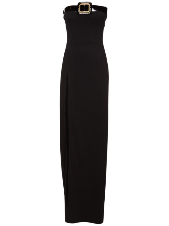Tom Ford: Strapless viscose maxi dress w/ slit - Black - women_0 | Luisa Via Roma