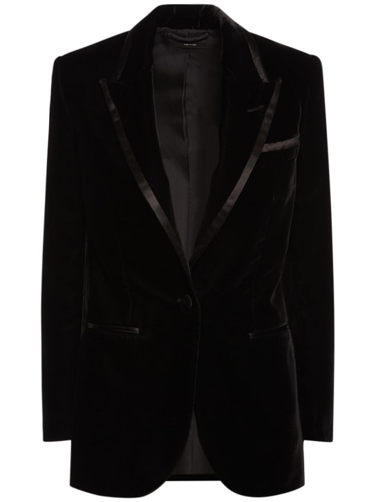 Tom Ford: Veste en velours avec liseré en soie - Noir - women_0 | Luisa Via Roma