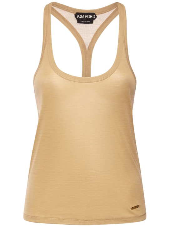 Tom Ford: Ribbed silk sleeveless top - Beige - women_0 | Luisa Via Roma