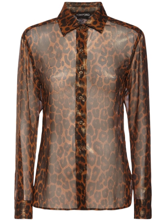 Tom Ford: Shiny silk georgette printed shirt - Multicolor - women_0 | Luisa Via Roma