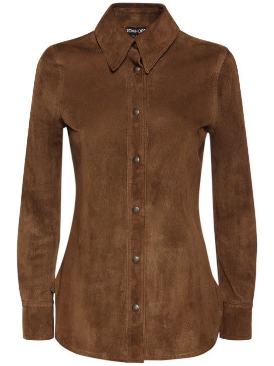 Tom Ford: Leather & suede shirt - Sepia - women_0 | Luisa Via Roma