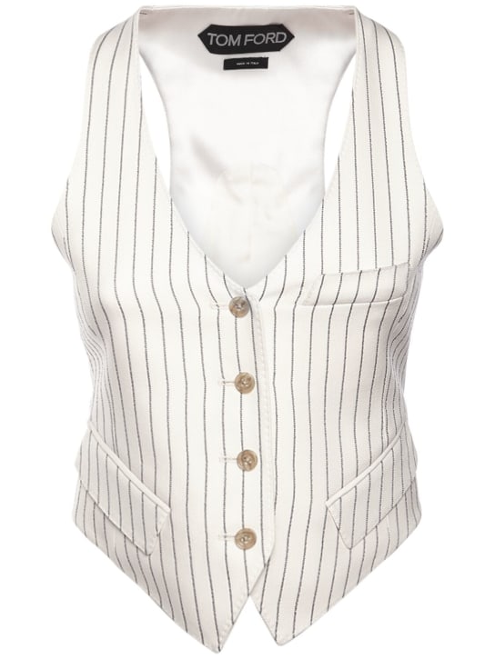 Tom Ford: Wool & silk pinstriped sleeveless vest - Multi Ivory - women_0 | Luisa Via Roma