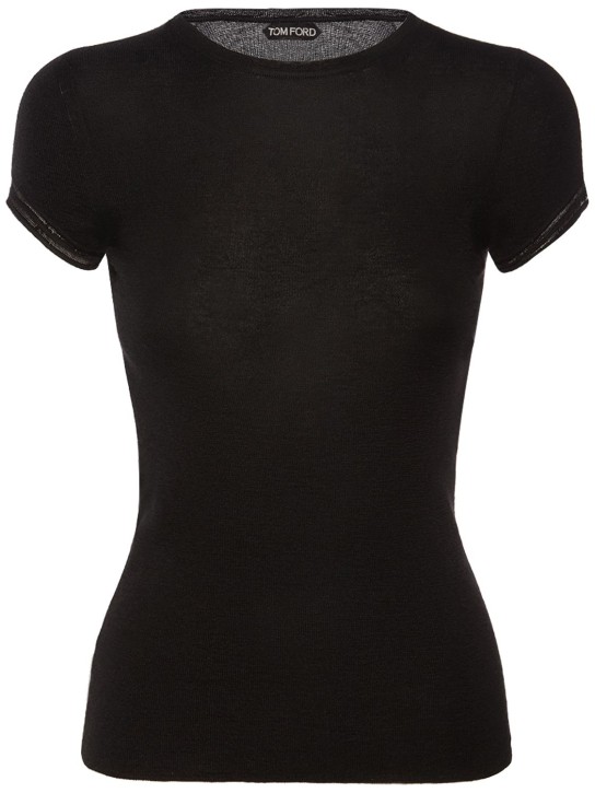 Tom Ford: Cashmere & silk knit short sleeve top - Black - women_0 | Luisa Via Roma