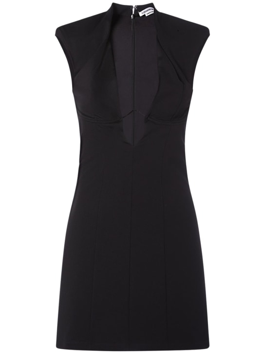 Alessandro Vigilante: Sleeveless v neck jersey mini dress - Black - women_0 | Luisa Via Roma