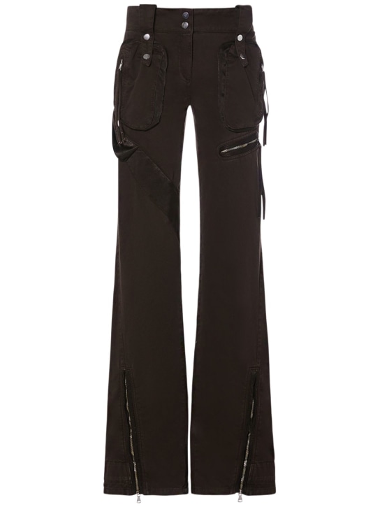 Blumarine: Cotton denim cargo flared pants w/zips - Dark Brown - women_0 | Luisa Via Roma