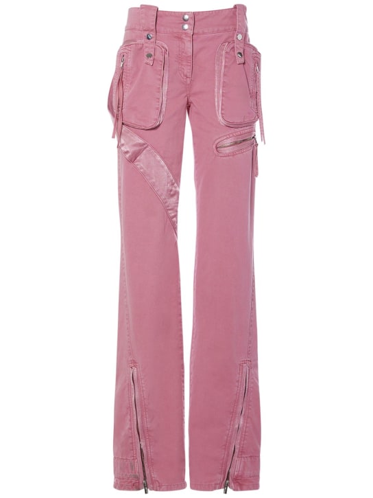 Blumarine: Cotton denim cargo flared pants w/zips - Pembe - women_0 | Luisa Via Roma