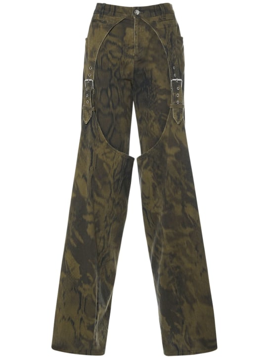 Blumarine: Jeans larghi in denim stampato / fibbie - Multi/Military - women_0 | Luisa Via Roma