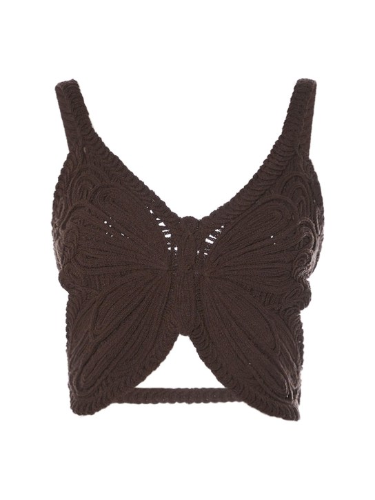 Blumarine: Butterfly混棉针织短款上衣 - 深棕色 - women_0 | Luisa Via Roma