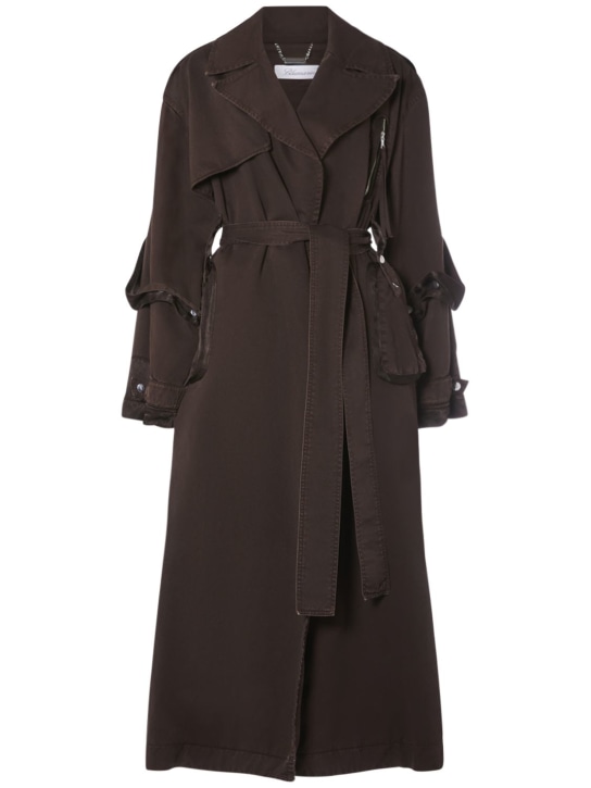 Blumarine: Trench-coat en gabardine de coton avec ceinture - Marron Foncé - women_0 | Luisa Via Roma