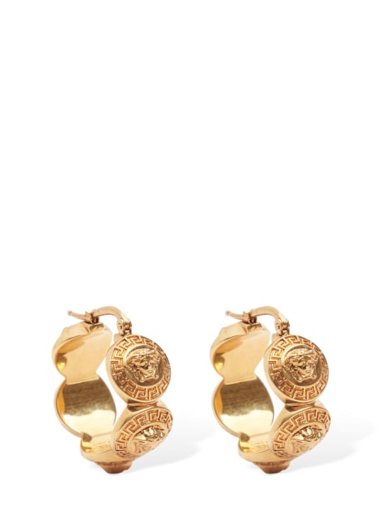 Versace: Logo hoop earrings - Altın Rengi - women_0 | Luisa Via Roma