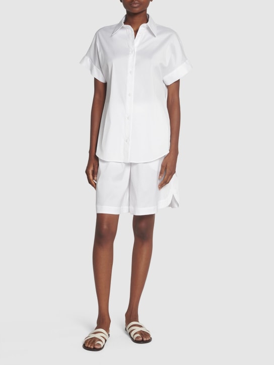 Max Mara: Oriana poplin short sleeve shirt - Beyaz - women_1 | Luisa Via Roma