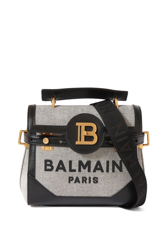 Balmain: Bbuzz 23 canvas top handle bag - Noir/Blanc - women_0 | Luisa Via Roma