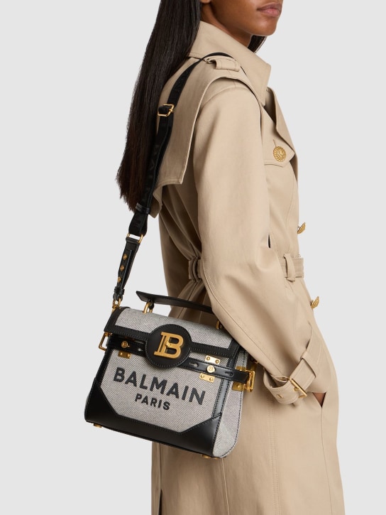 Balmain: Bbuzz 23 canvas top handle bag - Noir/Blanc - women_1 | Luisa Via Roma
