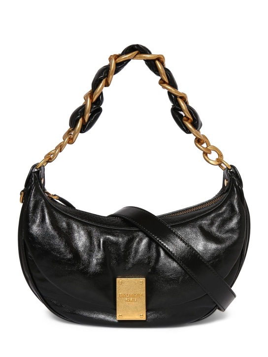 Balmain: 1945 soft hobo crinkled leather bag - Noir - women_0 | Luisa Via Roma
