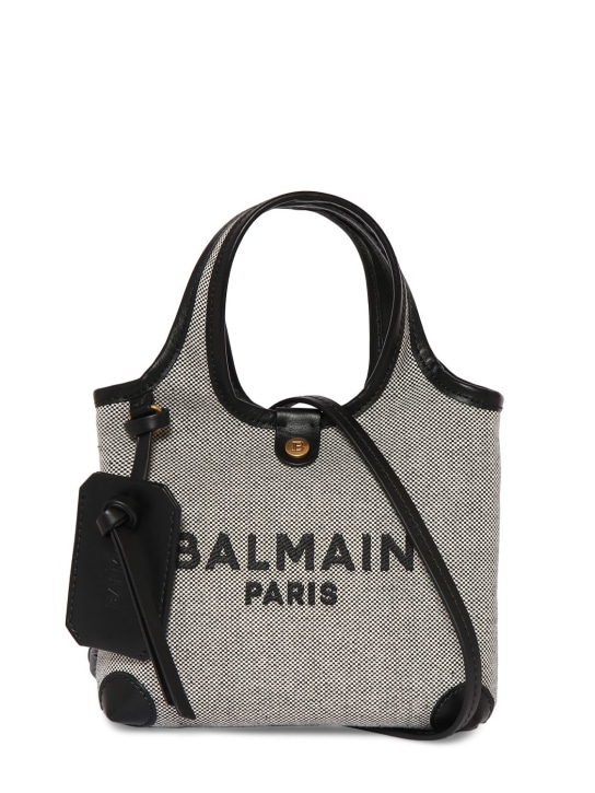 Balmain: B-army logo迷你帆布手提包 - Noir/Blanc - women_0 | Luisa Via Roma