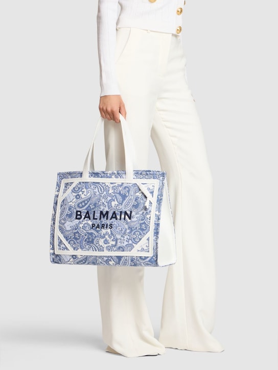Balmain: Medium B-army canvas paisley shopper bag - Bleu Pale - women_1 | Luisa Via Roma