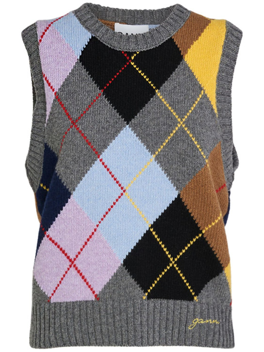 GANNI: Harlequin wool blend knit vest - Renkli - women_0 | Luisa Via Roma