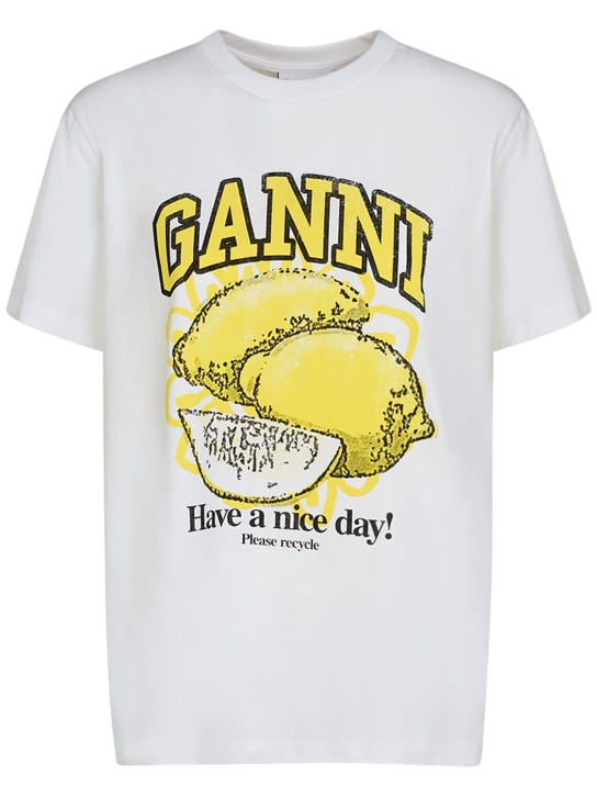 GANNI: 柠檬印花棉质平纹针织T恤 - women_0 | Luisa Via Roma