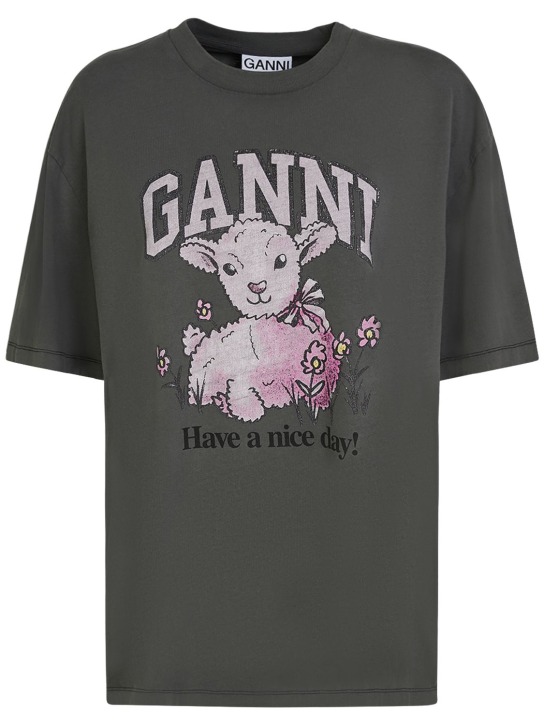 GANNI: T-shirt Future Heavy Lamb in jersey di cotone - women_0 | Luisa Via Roma