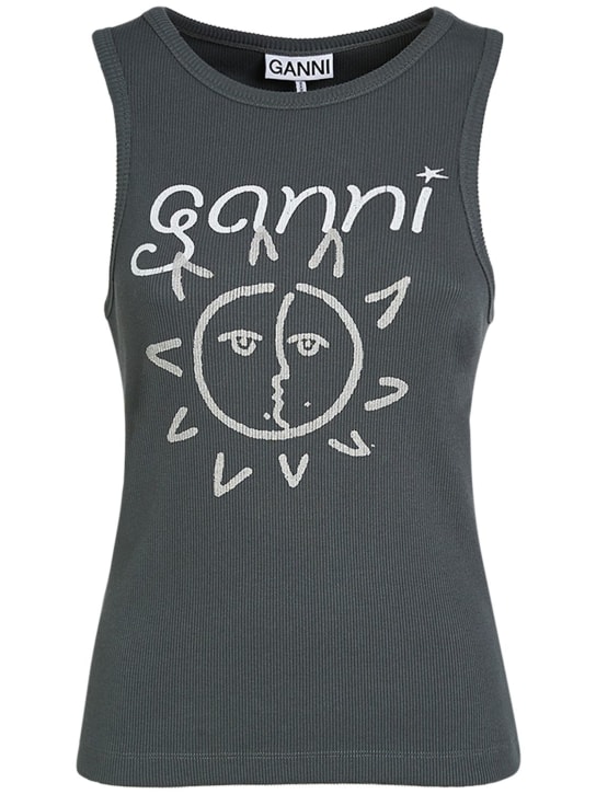GANNI: Graphic Sun cotton blend tank top - Grey - women_0 | Luisa Via Roma