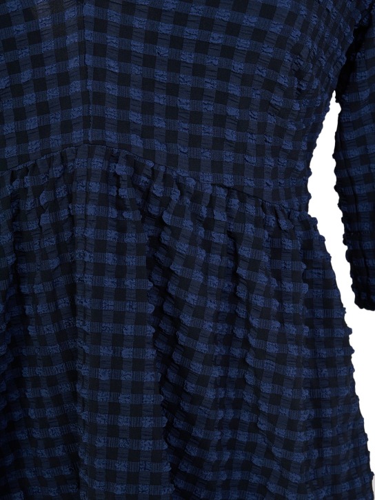 GANNI: Seersucker stretch tech V-neck top - Blue - women_3 | Luisa Via Roma