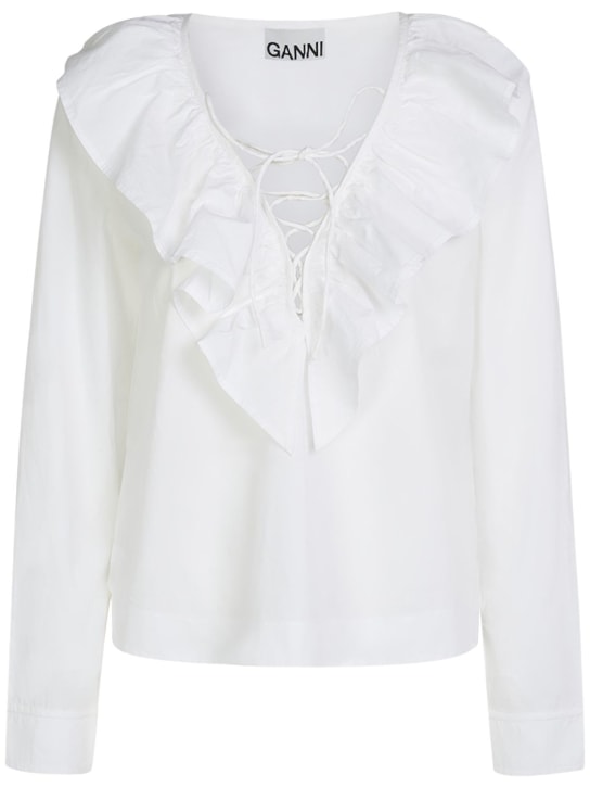 GANNI: Camisa de popelina de algodón - Blanco Brillant - women_0 | Luisa Via Roma