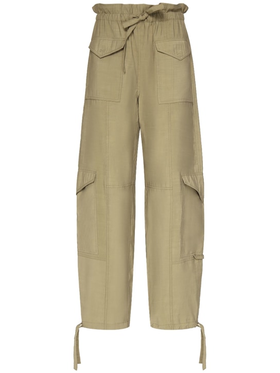 GANNI: Pantalones cargo de techno con cintura alta - Verde - women_0 | Luisa Via Roma