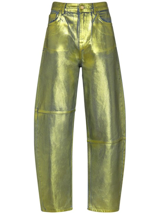 GANNI: Foil coated denim jeans - Green - women_0 | Luisa Via Roma