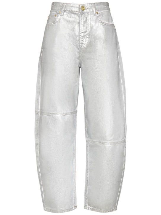 GANNI: Foil coated denim jeans - Bright White - women_0 | Luisa Via Roma