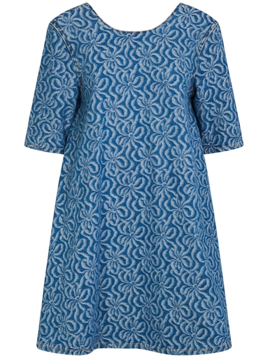 GANNI: Robe courte en denim de coton jacquard ligne en A - Bleu - women_0 | Luisa Via Roma