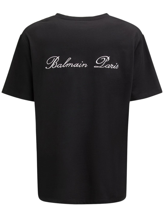Balmain: Logo signature cotton t-shirt - men_4 | Luisa Via Roma