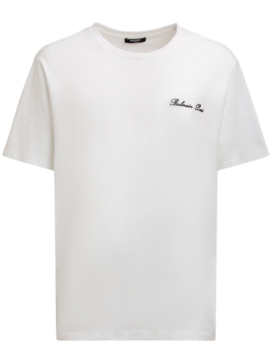 Balmain: T-shirt in cotone con logo - Bianco - men_0 | Luisa Via Roma