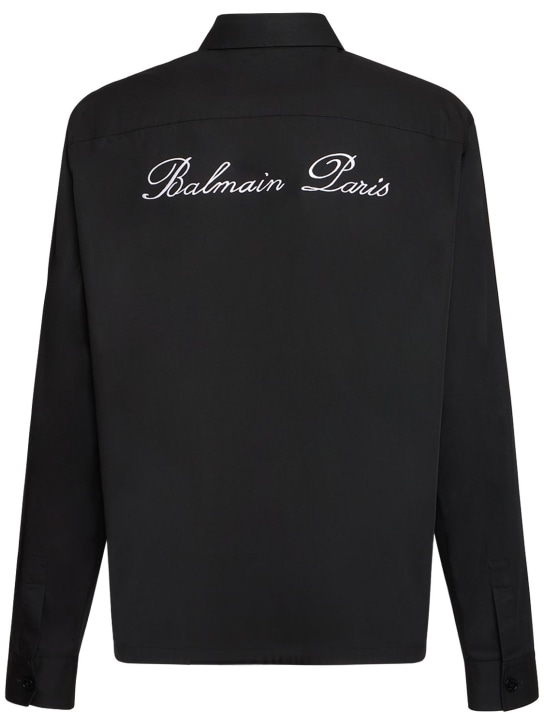 Balmain: Giacca in cotone con logo - Nero - men_4 | Luisa Via Roma