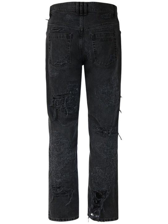 Balmain: Distressed straight denim jeans - Black - men_4 | Luisa Via Roma